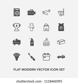 Modern, simple vector icon set with graffiti, water, map, equipment, truck, sandwich, present, pink, brush, health, boiler, lunch, bread, abstract, hygiene, camera, brick, video, gift, clean icons
