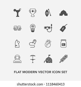 Modern, simple vector icon set with place, achievement, alcohol, chessboard, food, light, strategy, location, snow, ice, scale, barbecue, spacesuit, road, bar, temperature, cosmonaut, container icons
