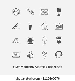 Modern, simple vector icon set with magic, ocean, headphone, package, equipment, football, electricity, light, box, sound, online, wildlife, packaging, cycle, stadium, hook, product, pin, rod icons