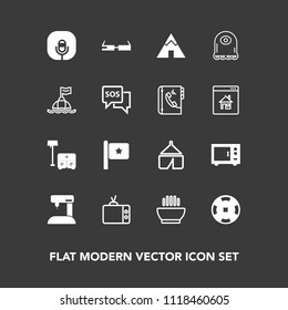 Modern, Simple Vector Icon Set On Dark Background With America, Radio, Adventure, Poker, Flag, Sew, Equipment, Hot, Cartoon, Technology, Outdoor, Camp, Screen, Television, Microphone, National Icons