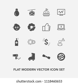 Modern, simple vector icon set with food, profile, light, kid, hairdryer, idea, sky, tomato, bulb, energy, blow, action, roller, diagnostic, japanese, dryer, medical, kamon, blue, lunch, skating icons