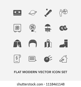 Modern, simple vector icon set with league, footwear, meeting, belt, location, white, road, people, work, map, space, sport, tent, astronomy, sign, message, outdoor, ball, foot, pin, estate, key icons