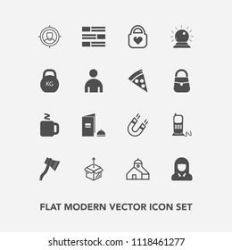 Modern, simple vector icon set with new, book, face, style, target, girl, pole, brochure, cup, package, hot, construction, young, fashion, paper, newspaper, weight, sorcery, magnetic, concept icons