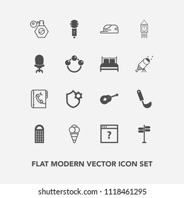 Modern, simple vector icon set with kitchen, bottle, tower, hat, voice, unknown, karaoke, cheese, cooking, perfume, web, dessert, interior, fashion, soup, street, beauty, music, london, armchair icons