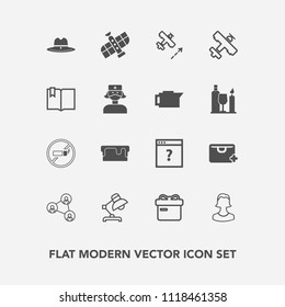 Modern, simple vector icon set with gift, sweet, bag, unknown, web, table, travel, cowboy, display, white, addiction, pie, dessert, cake, internet, sign, page, communication, sale, holiday, home icons