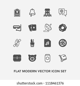 Modern, simple vector icon set with kamon, tin, mon, aluminum, oar, toothbrush, swine, paddle, music, pig, bag, mobile, houseboat, clinic, dentist, boat, drawer, piglet, mask, patient, sound icons