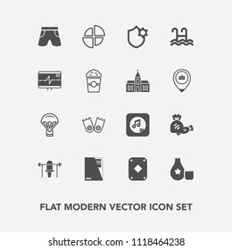 Modern, simple vector icon set with note, sea, weight, lollipop, file, business, shorts, candy, internet, sport, pulse, graph, parachute, music, sound, sake, sign, japanese, food, play, paper icons
