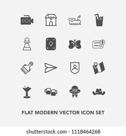Modern, simple vector icon set with railway, video, web, location, protection, brush, paintbrush, drink, road, security, hat, building, headwear, transportation, communication, protect, shield icons