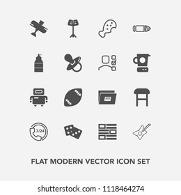 Modern, simple vector icon set with service, american, dice, travel, flight, operator, call, white, internet, technology, paper, help, food, fast, bullet, success, casino, newspaper, aircraft icons