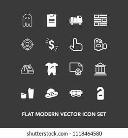 Modern, Simple Vector Icon Set On Dark Background With Scary, Award, Sea, Diploma, Bank, Clothing, Cup, Finance, Ghost, Spacecraft, Sugar, Motel, Certificate, Coffee, Summer, Construction, Money Icons