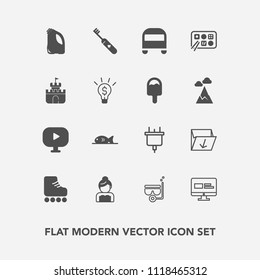 Modern, simple vector icon set with health, mask, waste, snorkel, bus, can, sand, website, electricity, fun, water, skating, technology, hygiene, bride, couple, power, brush, restaurant, box icons