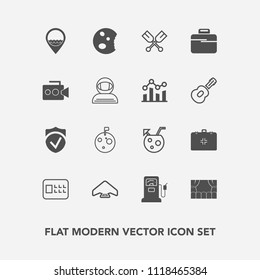 Modern, simple vector icon set with cocktail, oar, job, drink, work, bag, gasoline, dessert, summer, canoe, jump, location, paddle, moon, check, security, food, medical, briefcase, station, lock icons