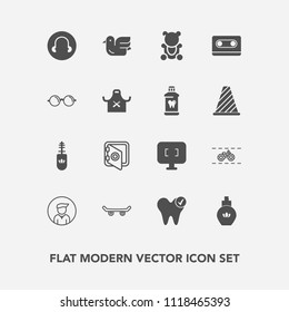 Modern, simple vector icon set with makeup, teddy, skate, animal, bird, fluffy, brush, skater, dental, bank, bike, computer, perfume, screen, bottle, technology, mascara, security, man, wildlife icons