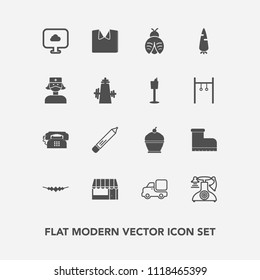 Modern, simple vector icon set with sweet, pencil, stationery, pie, truck, market, communication, phone, pen, shirt, jewelry, butterfly, vegetable, cake, old, nurse, medical, fresh, fly, grocery icons