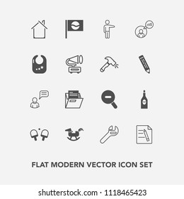 Modern, simple vector icon set with file, asia, communication, duck, toy, tool, tennis, house, equipment, baby, wrench, japanese, hand, glass, web, paper, pointing, estate, office, red, folder icons