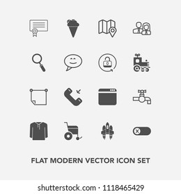 Modern, simple vector icon set with ice, sink, map, success, jacket, location, button, craft, template, office, technology, cream, certificate, tap, paper, dessert, handicap, bathroom, browser icons