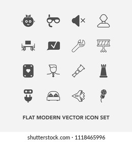 Modern, simple vector icon set with energy, power, double, scuba, strategy, bed, telescope, success, sport, male, poker, astronomy, electricity, plug, winner, airplane, bedroom, karaoke, audio icons