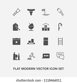 Modern, simple vector icon set with blue, technology, spaceship, justice, chat, rocket, message, space, luggage, fridge, legal, dinner, ocean, refrigerator, craft, speech, astronomy, hotdog, sky icons