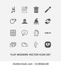 Modern, simple vector icon set with strategy, transportation, recycle, cash, people, estate, house, money, transport, trash, vehicle, chess, box, garbage, heart, spoon, currency, belt, contract icons