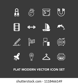 Modern, Simple Vector Icon Set On Dark Background With Science, Film, Printer, Television, Cloakroom, Office, Technology, Write, Presentation, Pole, Pretty, Field, Professional, Movie, Work, Pin Icons