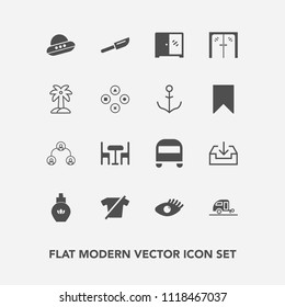 Modern, simple vector icon set with download, business, travel, face, clothing, interior, cabinet, bus, cutlery, girl, clothes, chair, bottle, table, health, web, furniture, beauty, restaurant icons