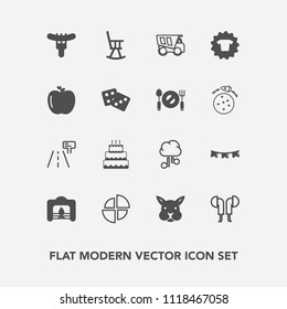 Modern, simple vector icon set with cute, audio, happy, music, cloud, fire, holiday, street, vehicle, sign, dessert, furniture, clothing, sweet, rabbit, dumper, celebration, animal, traffic, pie icons
