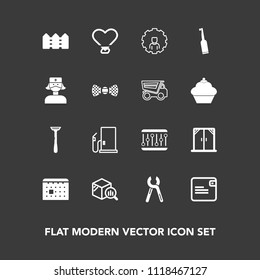 Modern, simple vector icon set on dark background with mobile, timetable, reparation, service, love, finance, dollar, petrol, electric, house, tooth, wallet, time, razor, repair, money, dental icons