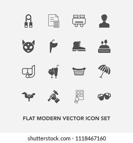 Modern, simple vector icon set with happy, water, basket, technology, business, weather, drink, modern, helmet, child, snorkel, beer, store, rain, dessert, mask, protection, builder, internet icons