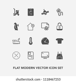 Modern, simple vector icon set with shirt, send, fashion, kite, travel, rider, biker, scale, thermometer, orbit, planet, apron, clothes, clothing, card, screen, personal, motorcycle, medicine icons