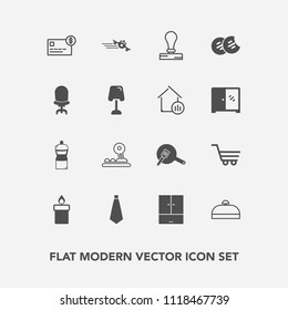 Modern, simple vector icon set with flame, fashion, sign, money, trolley, paper, cleaner, flight, technology, sweet, card, travel, stationery, white, retail, kitchen, trip, bank, arrow, tie, pan icons