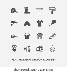 Modern, simple vector icon set with painter, house, color, building, drop, poster, billboard, tool, cleaner, spatula, white, real, plane, musical, kitchen, electricity, fashion, food, abstract icons