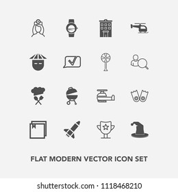 Modern, simple vector icon set with circus, house, chief, helicopter, transportation, underwater, smart, watch, doctor, young, reward, business, grill, success, real, file, asian, launch, sea icons