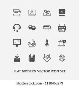 Modern, simple vector icon set with blank, support, office, launch, help, sign, sand, finance, road, war, ship, plastic, rocket, cotton, military, file, bathroom, marine, video, music, towel icons