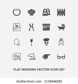 Modern, simple vector icon set with transportation, nature, seashell, drink, smart, whistle, medical, ice, car, nurse, removal, fence, water, marine, care, sunglasses, style, restaurant, animal icons