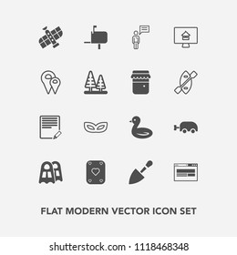 Modern, simple vector icon set with animal, technology, online, mailbox, planet, carriage, sign, document, water, station, sport, party, person, write, nature, estate, mask, property, edit, mail icons