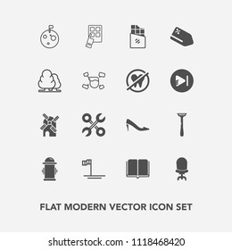 Modern, simple vector icon set with mobile, education, hydrant, fashion, home, planet, interior, water, department, ocean, mill, comfortable, book, chair, baja, armchair, safety, device, modern icons