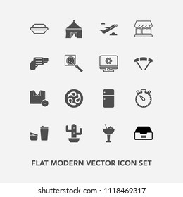 Modern, simple vector icon set with mon, data, cocktail, white, refrigerator, file, plane, household, bar, circus, cup, flight, green, tent, food, airplane, kamon, departure, shirt, glass, sugar icons
