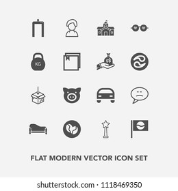 Modern, simple vector icon set with style, fashion, sofa, japanese, building, interior, room, chat, weight, success, female, asia, couch, profile, piglet, car, architecture, pig, package, human icons