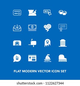 Modern, simple vector icon set on blue background with piano, wind, bar, card, monster, telephone, sand, christmas, message, ringing, communication, button, web, fire, balance, home, mail, house icons