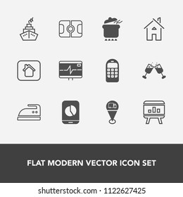 Modern, simple vector icon set with infographic, modern, pitch, property, drink, ironing, pulse, business, map, new, meal, phone, window, stadium, clothes, housework, telephone, sport, , soccer icons