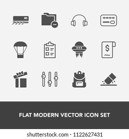 Modern, simple vector icon set with balloon, business, check, list, air, erase, card, eraser, white, tick, sale, data, gift, spacecraft, ufo, sound, school, box, holiday, celebration, mark, sign icons