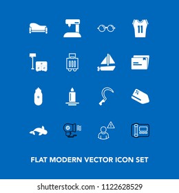 Modern, simple vector icon set on blue background with eyesight, machine, agriculture, sofa, concept, couch, electric, interior, fish, candle, light, gardening, equipment, technology, phone, sea icons