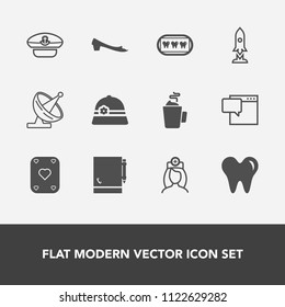 Modern, simple vector icon set with craft, bubble, technology, white, chat, healthcare, dental, dentist, hot, wireless, health, spaceship, navy, doctor, fashion, rocket, travel, drink, sea, cup icons