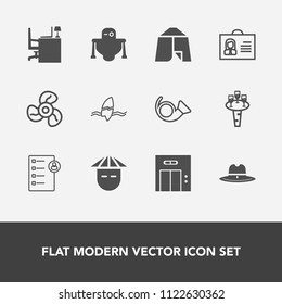Modern, simple vector icon set with work, wine, technology, table, young, checklist, glass, air, musical, people, business, bugle, entrance, west, surf, sheriff, texas, electric, elevator, asian icons