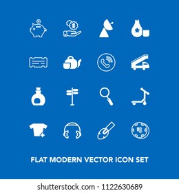 Modern, simple vector icon set on blue background with shirt, money, gambling, game, radio, casino, clothing, shovel, direction, equipment, japanese, antenna, mediterranean, zoom, entertainment icons