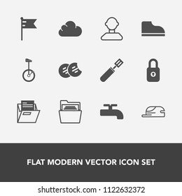 Modern, simple vector icon set with bicycle, cap, sign, national, usa, male, red, brown, bike, cooking, crane, flag, profile, security, blank, snack, america, sweet, dessert, file, internet, pan icons