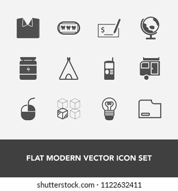 Modern, simple vector icon set with paper, dental, electricity, mouse, phone, health, vacation, cell, electric, fashion, vintage, replacement, relocation, technology, bulb, document, new, sign icons
