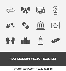 Modern, simple vector icon set with building, strategy, man, vacation, people, white, replace, dna, medical, change, idea, money, bow, horse, shopping, bed, finance, business, bucket, medicine icons