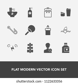 Modern, simple vector icon set with food, mouthwash, member, candle, surfer, wax, gym, fitness, pretty, add, care, human, tropical, equipment, phone, surfing, dental, paint, sport, table, bowl icons