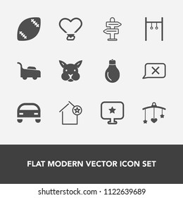 Modern, simple vector icon set with light, animal, toy, mobile, computer, american, action, bulb, apartment, business, bed, sign, ball, arrow, rabbit, stadium, garden, power, vehicle, cute, lawn icons